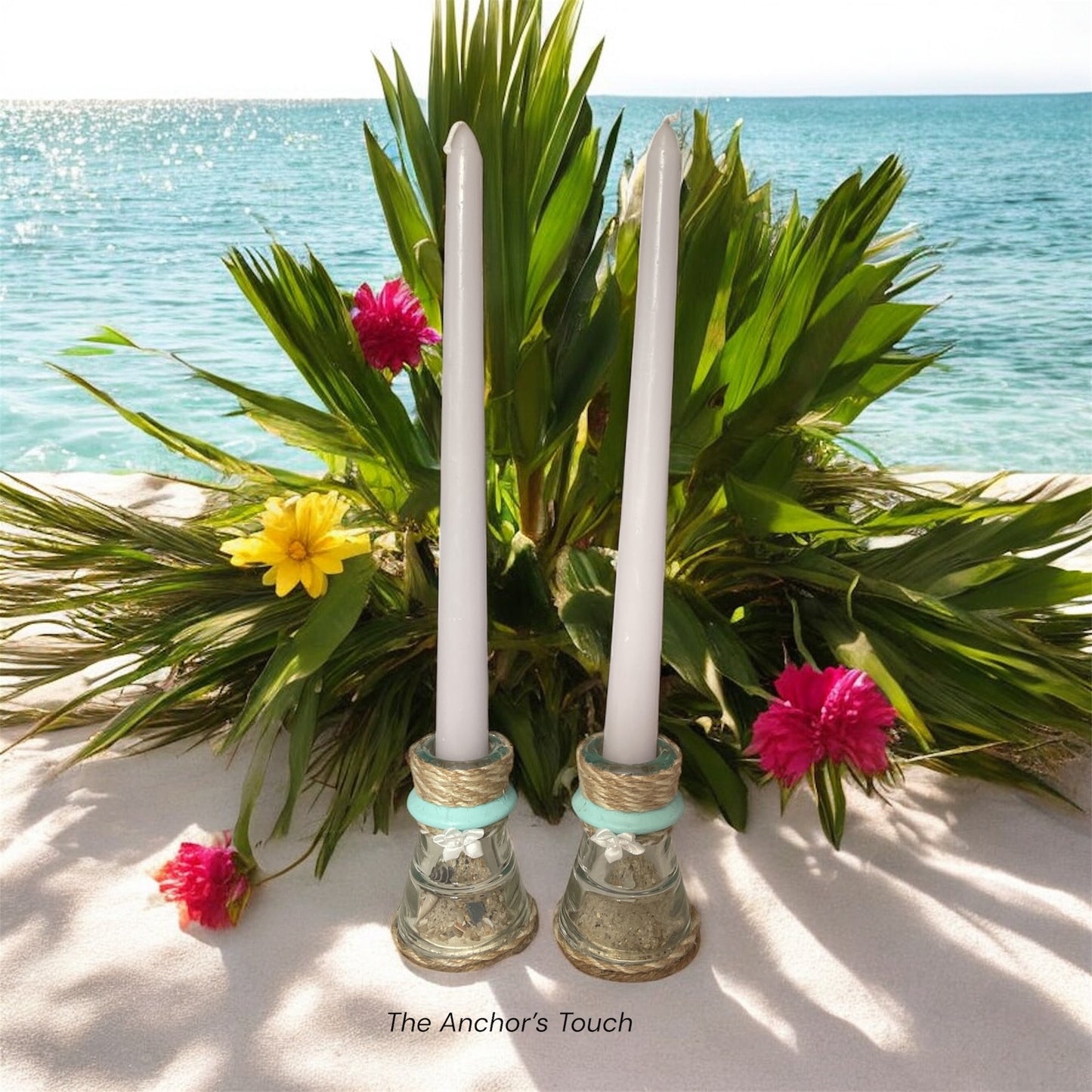 Coastal Candlesticks w/ Multicolored Twine