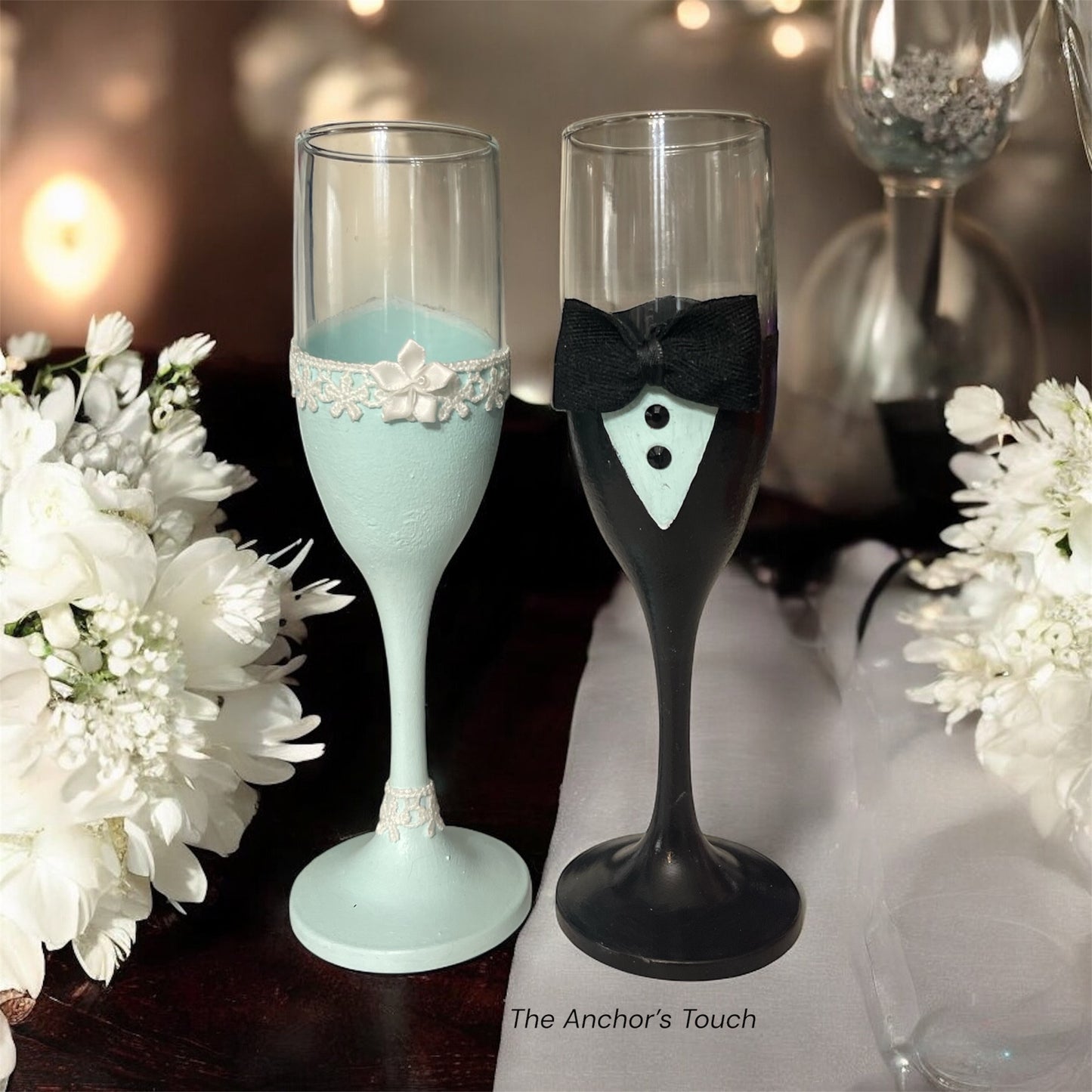 Coastal Bride and Groom Champagne Flute Set