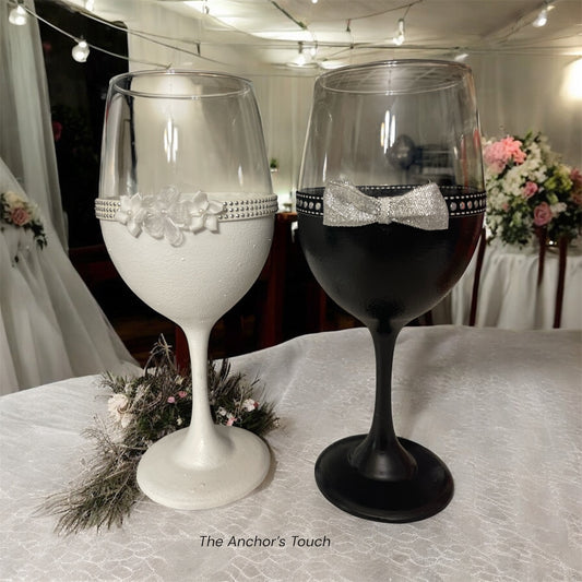 Bride and Groom Large Wine Glasses